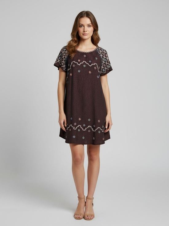 Free People Dresses & Skirts - Free People Purple Orange Sequin Embroidered Shift Mini Dress Size S Boho